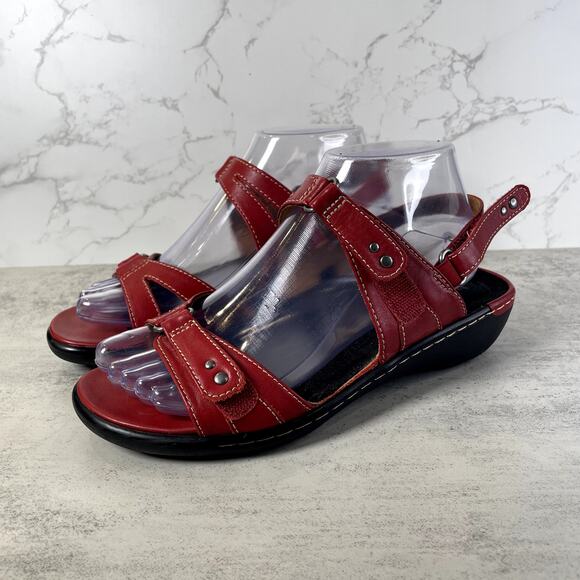 Ziera WMN Strappy 38M Red Leather Brucey Slingback Sandals Open Toe Loop Closure - Picture 1 of 9